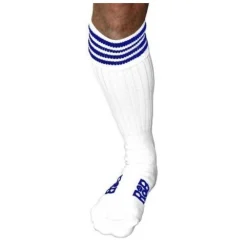 RoB Accessoires Chaussettes Sneaker, Blanches, Bandes Bleues
