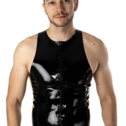 RoB Latex Et Néoprène Débardeur Zip Bandes Jaunes Latex -Vestiaire Fetish Soldes debardeur zip bandes jaunes latex 2