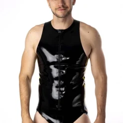 RoB Latex Et Néoprène Débardeur Zip Bandes Jaunes Latex