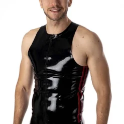 RoB Latex Et Néoprène Débardeur Zip Bandes Rouges Latex