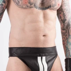 Rob Jockstrap Zippé Bandes Blanches Cuir -Vestiaire Fetish Soldes jockstrap zippe bandes blanches cuir 3