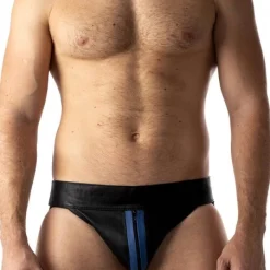Rob Jockstrap Zippé Bandes Bleues Cuir -Vestiaire Fetish Soldes jockstrap zippe bandes bleues cuir 3