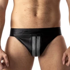 Rob Jockstrap Zippé Bandes Grises Cuir