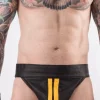 Rob Jockstrap Zippé Bandes Jaunes Cuir