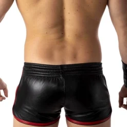 Rob Short Cuir - Bandes Rouges -Vestiaire Fetish Soldes short cuir bandes rouges 3