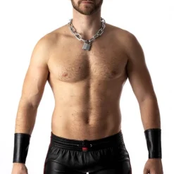 Rob Short Cuir - Bandes Rouges -Vestiaire Fetish Soldes short cuir bandes rouges 4